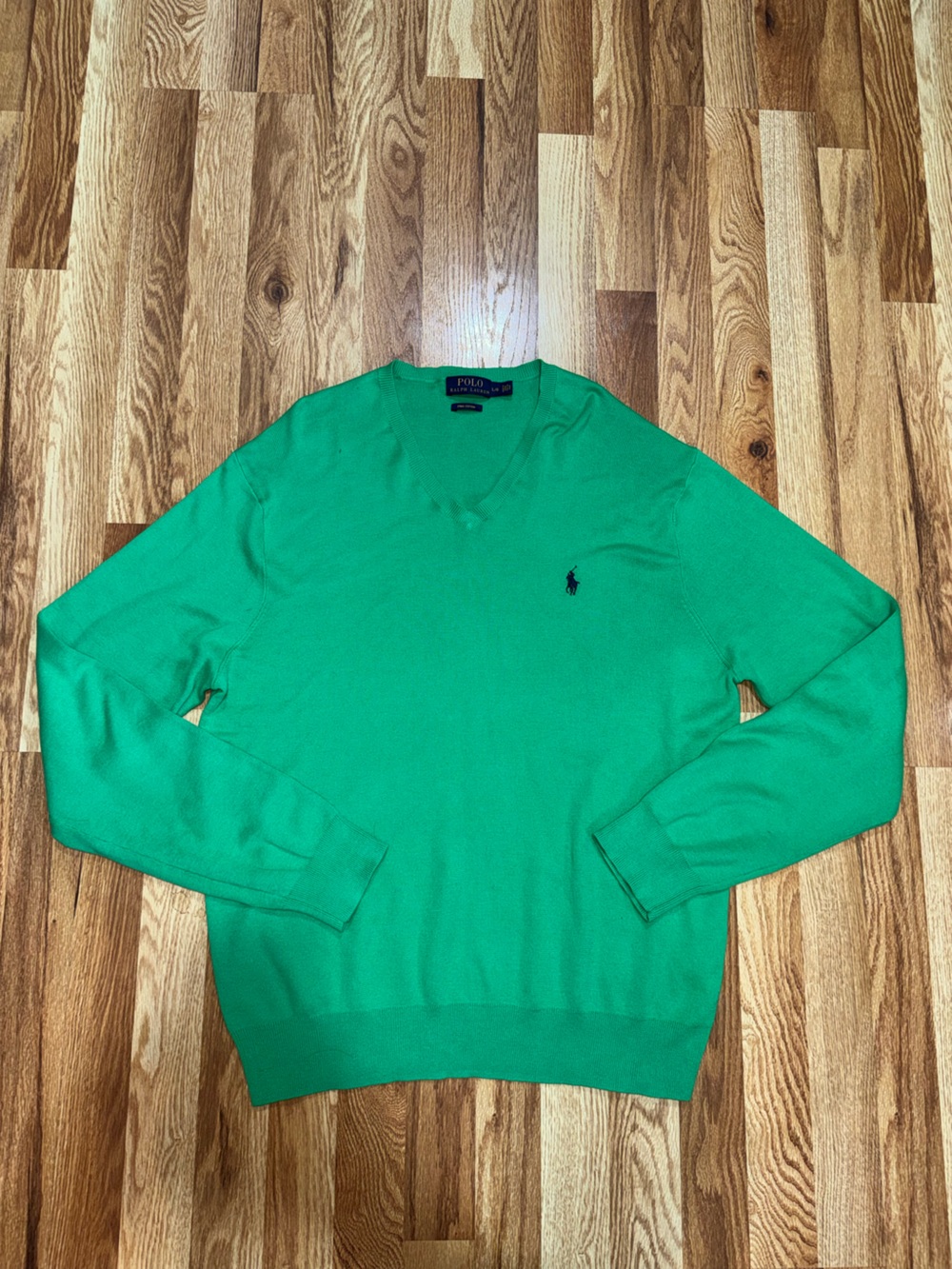 Polo Ralph Lauren Men’s Green V Neck Sweater Cotton Knit Pony Logo Size Large